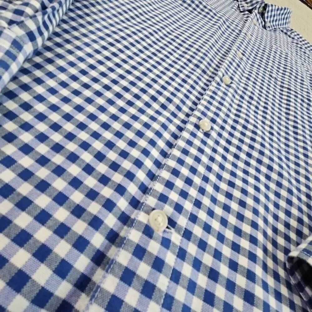 Banana Republic Grant Fit Shirt Men's‎ M Blue Check Stretch Oxford Button Up EUC